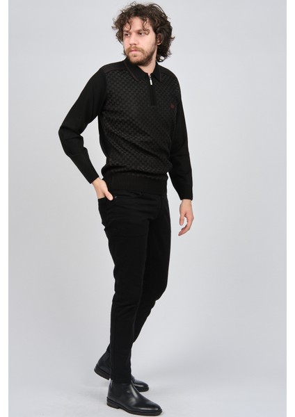 Erkek Fermuarlı Polo Yaka Kazak 1577418 Siyah fiyatları