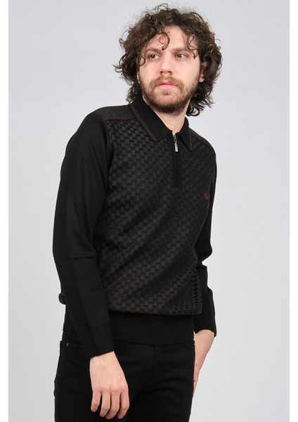 Erkek Fermuarlı Polo Yaka Kazak 1577418 Siyah modelleri