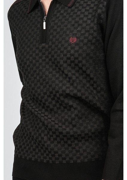 Erkek Fermuarlı Polo Yaka Kazak 1577418 Siyah fırsatları