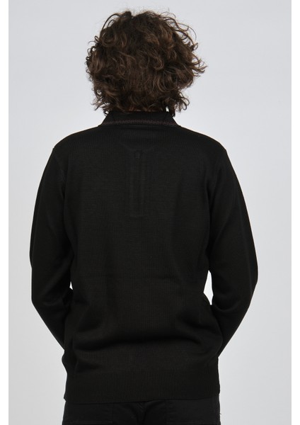 Erkek Fermuarlı Polo Yaka Kazak 1577418 Siyah indirimleri