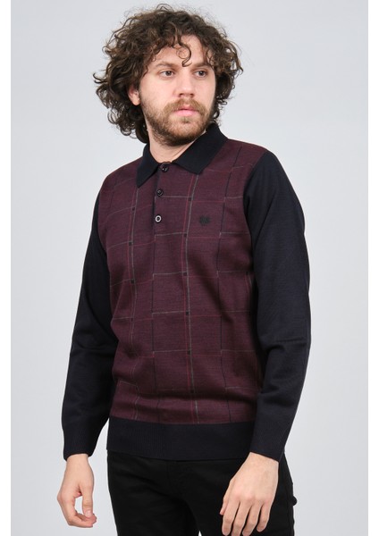 Erkek Desenli Polo Yaka Kazak 1577430 Bordo