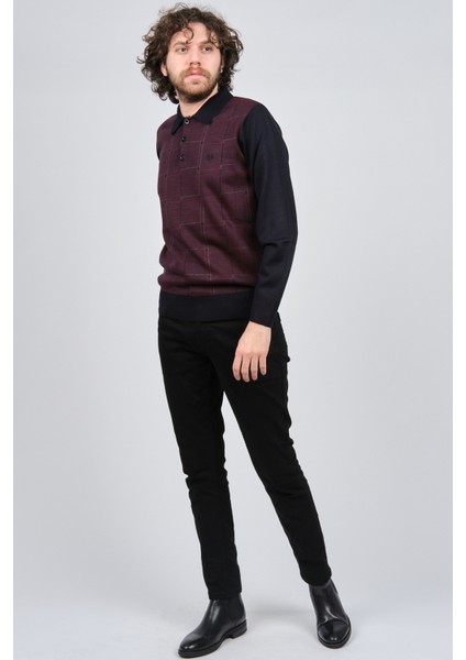 Erkek Desenli Polo Yaka Kazak 1577430 Bordo fiyatları