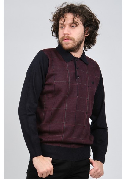 Erkek Desenli Polo Yaka Kazak 1577430 Bordo modelleri