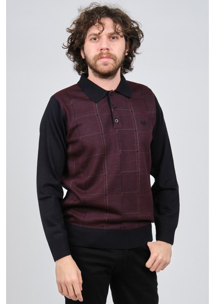 Erkek Desenli Polo Yaka Kazak 1577430 Bordo fırsatları