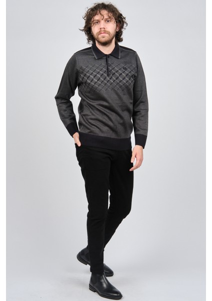 Erkek Desenli Polo Yaka Kazak 1579406 Füme fiyatları