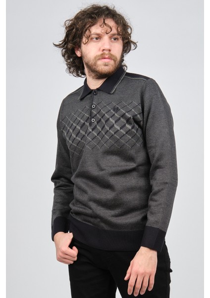 Erkek Desenli Polo Yaka Kazak 1579406 Füme modelleri