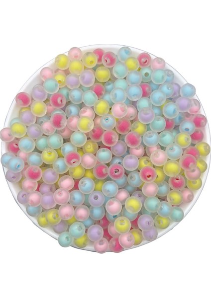 25GR 8mm Mat Içi Boncuklu Karışık Renkli Yuvarlak Boncuk,takı Boncuğu (25GR,~80 Adet)