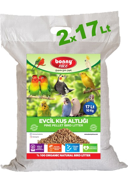 Doğal Çam Pelet Evcil Kuş Kafes Altlığı 10 kg 10 Lt 2'li