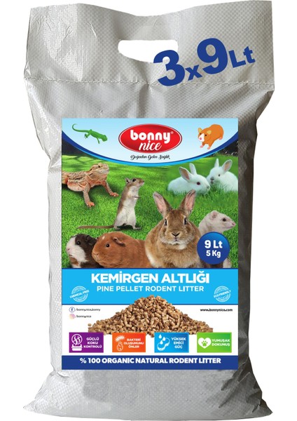 Doğal Çam Pelet Ginepig Kafes Altlığı 5 kg 10 Lt 3'lü