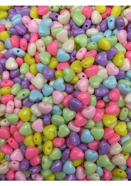 25GR 8mm Pastel Karışık Renkli Plastik Kalp Model Boncuk ,takı Yapım Boncuğu (25GR,~130 Adet) fiyatları