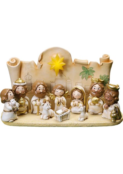 Kutsal Aile Doğuş Sahnesi Seti Noel Masaüstü Süs Noel Hediyeleri Beyaz ile Beyaz