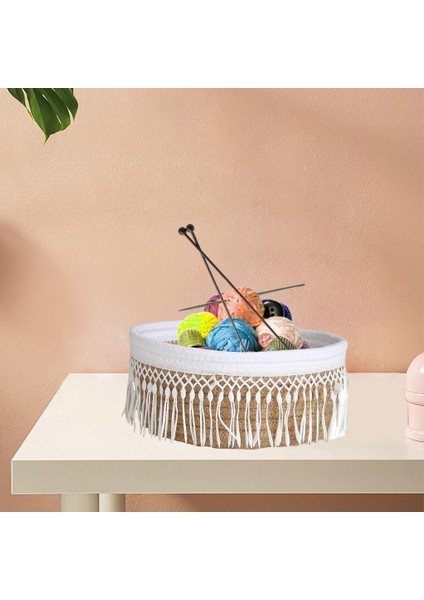 Pamuk Dokuma Sepeti Dekoratif Organizatör Aperatifler Banyo Sarı Için Aşınmaya Dayanıklı