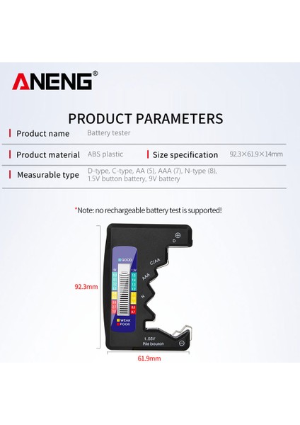 Aneng LCD Güç Endeksi Ekranlı Pil Test (Yurt Dışından)