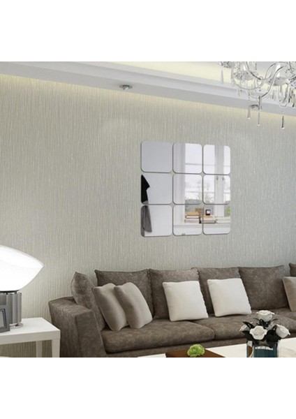 F Fityle 6 Adet Çıkarılabilir Ayna Etkisi Akrilik Duvar Sticker Odası Çıkartması Dıy 15X15 cm 04 # 2 15X15 cm Gümüş (Yurt Dışından)