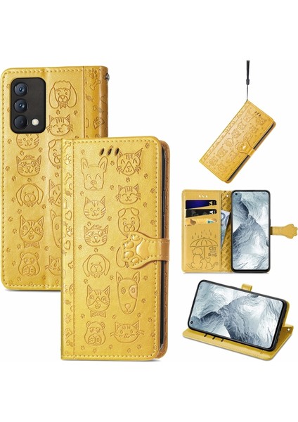 Oppo Realme Gt Master Için Standlı Karikatür Kabartmalı Deri Kılıf - Sarı (Yurt Dışından)