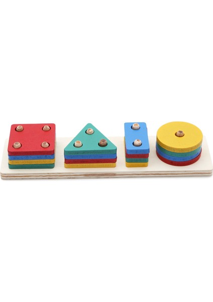 Wooden Toys Doğal Ahşap Eğitici Oyuncak Dikdörtgen 4'lü Sütun Geometrik Şekil HMH-062