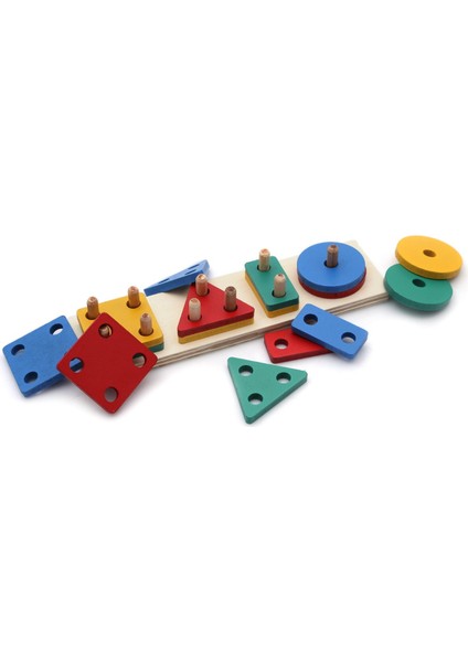 Wooden Toys Doğal Ahşap Eğitici Oyuncak Dikdörtgen 4'lü Sütun Geometrik Şekil HMH-062