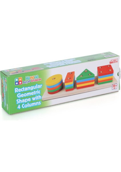 Wooden Toys Doğal Ahşap Eğitici Oyuncak Dikdörtgen 4'lü Sütun Geometrik Şekil HMH-062
