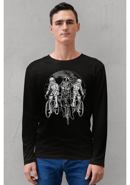 Yıldız Bisikletçileri Bisiklet Yaka Siyah Uzun Kollu Penye Erkek T-Shirt