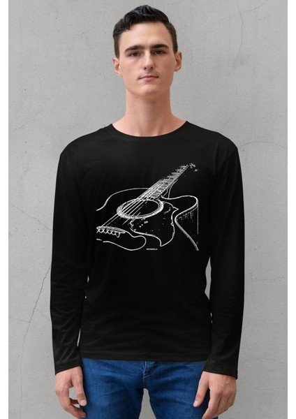 Gitarımın Telleri Bisiklet Yaka Siyah Uzun Kollu Penye Erkek T-Shirt
