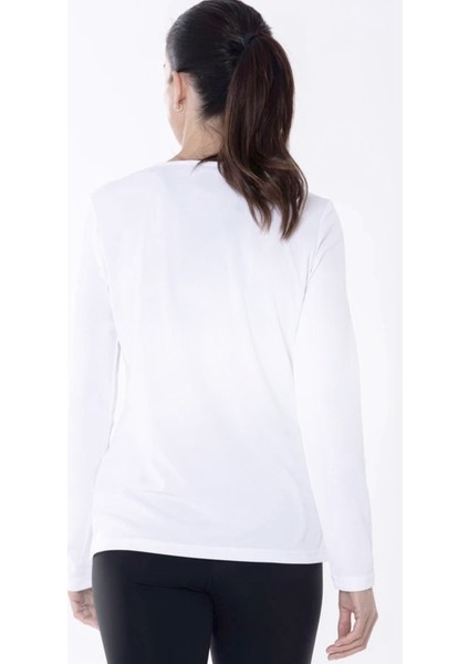 Sütlü ve Sade Bisiklet Yaka Beyaz Uzun Kollu Penye Kadın T-Shirt fiyatları