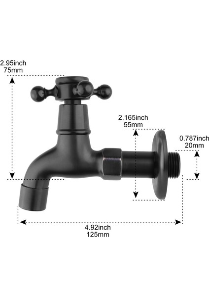 F Fityle Bibcock Musluk Retro Çamaşır Makinesi Musluk Banyo Paspas Havuzu Musluk Siyah B (Yurt Dışından)