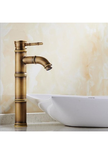 F Fityle Retro Pirinç Bambu Şekli Ev Banyo Lavabo Gemi Musluk Havzası Mikser Dokunun # 3 Kavisli Ağız (Yurt Dışından) indirimleri