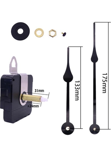 F Fityle Dıy Kuvars Saat Mekanizması Hareketi Büyük Siyah Elleriyle 175MM. Duvar Saati (Yurt Dışından)