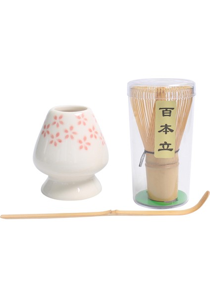 Matcha Çay Çırpma Seti Bambu Çırpma Teli + Bambu Kaşık + Seramik Çırpma Tutucu Çiçek (Yurt Dışından)
