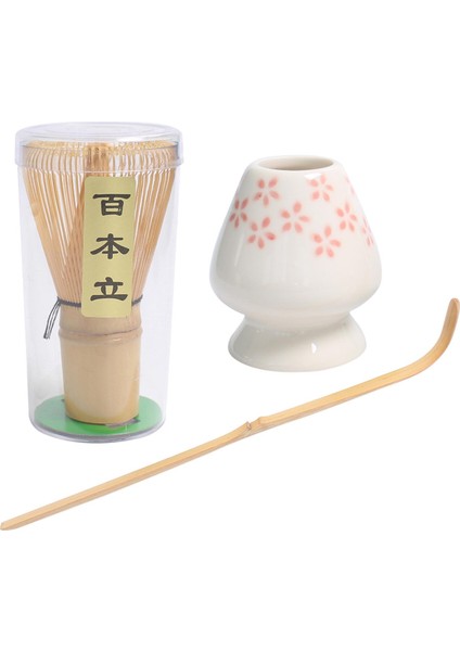Matcha Çay Çırpma Seti Bambu Çırpma Teli + Bambu Kaşık + Seramik Çırpma Tutucu Çiçek (Yurt Dışından)