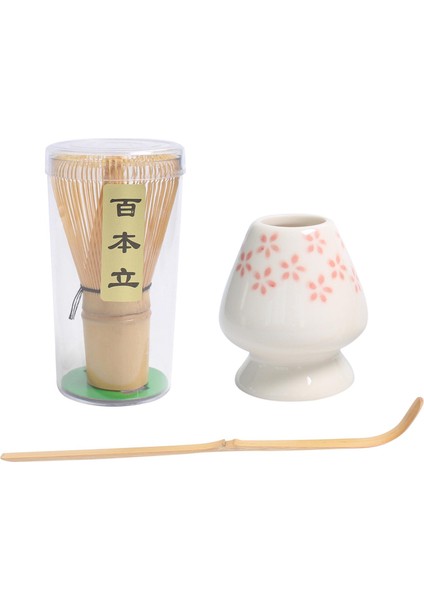 Matcha Çay Çırpma Seti Bambu Çırpma Teli + Bambu Kaşık + Seramik Çırpma Tutucu Çiçek (Yurt Dışından)