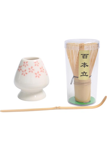 Matcha Çay Çırpma Seti Bambu Çırpma Teli + Bambu Kaşık + Seramik Çırpma Tutucu Çiçek (Yurt Dışından)