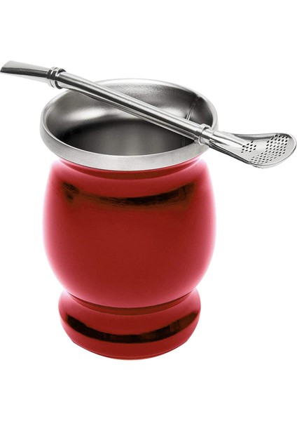 Paslanmaz Çelik Yerba Mate Kupası Seti Çift Katmanlı Vakum Yalıtım Kupa Kırmızı (Yurt Dışından)