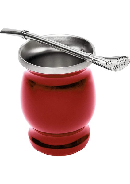 Paslanmaz Çelik Yerba Mate Kupası Seti Çift Katmanlı Vakum Yalıtım Kupa Kırmızı (Yurt Dışından)