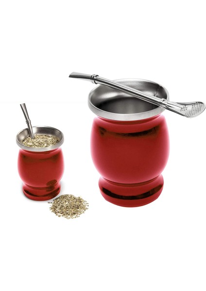 Paslanmaz Çelik Yerba Mate Kupası Seti Çift Katmanlı Vakum Yalıtım Kupa Kırmızı (Yurt Dışından)
