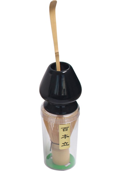 Matcha Çay Teli Set Bambu Çırpma Teli + Bambu Kaşık + Seramik Çırpma Tutucu Siyah (Yurt Dışından)