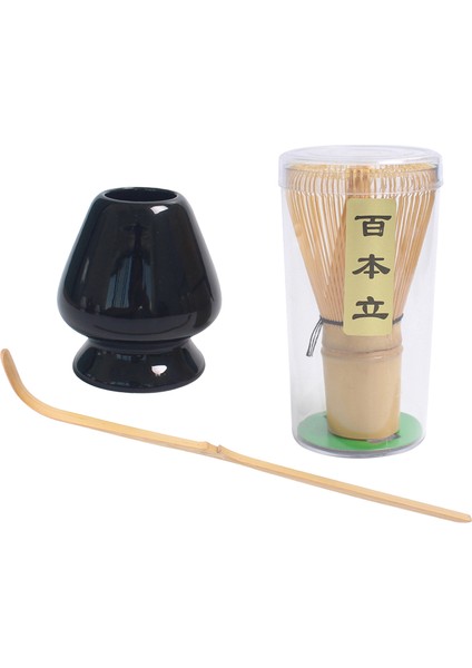 Matcha Çay Teli Set Bambu Çırpma Teli + Bambu Kaşık + Seramik Çırpma Tutucu Siyah (Yurt Dışından)