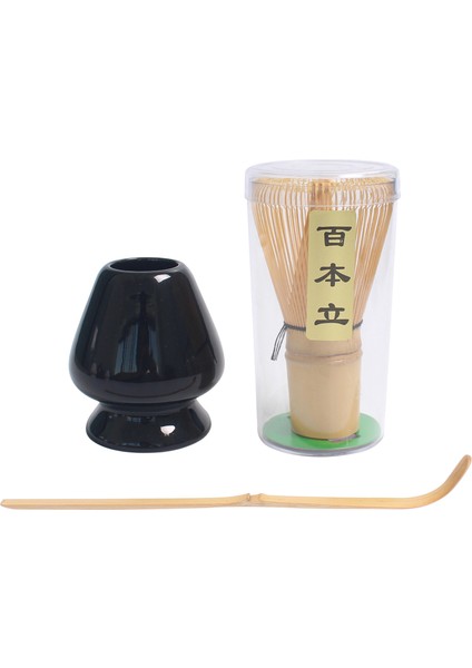 Matcha Çay Teli Set Bambu Çırpma Teli + Bambu Kaşık + Seramik Çırpma Tutucu Siyah (Yurt Dışından)