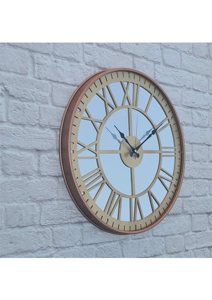 Bakır Renkli Metal Kasalı Aynalı Duvar Saati