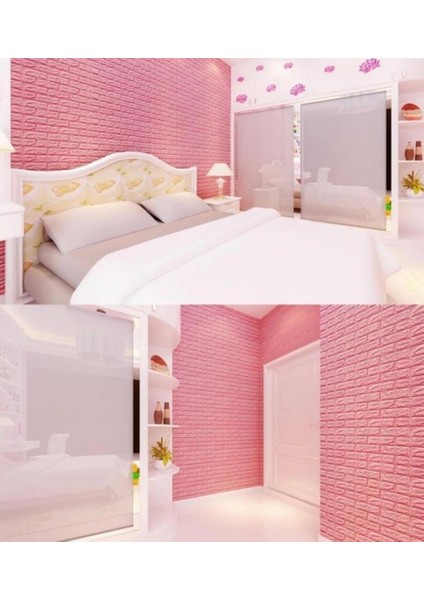 Kız Çocuk ve Yatak Odası Pembe Yapışkanlı Panel 3D Duvar Kağıdı