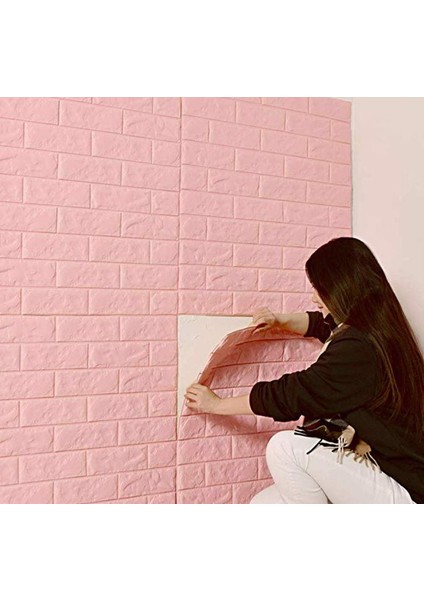 Kendinden Yapışkanlı Pembe Esnek Sünger Tuğla Duvar Paneli