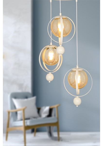 Jüpiter 3.lü Avize Beyaz Bal Cam