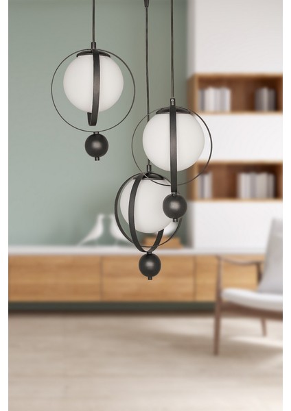 Jüpiter 3.lü Avize Siyah Beyaz Cam