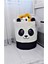 %100 Pamuk Kadife Panda Baskılı Beyaz Silindir Sepet 37x40 cm 4