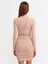 90306 Büzgülü Mini Elbise-Camel 2