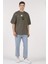Oversize T-Shirt Hug Kaktüs Baskılı Haki Erkek-Kadın 3