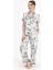 7736 Leopard Krem Kadın Gömlek Pijama 1