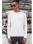 Düz Baskısız Basic Bisiklet Yaka Beyaz Uzun Kollu Penye Erkek T-Shirt 1