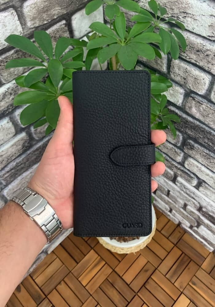 Guard Mat Siyah Kart ve Para Slotlu Deri Telefon Cüzdanı