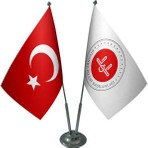 Satürn Design Masaüstü Diyanet Işleri Bayrağı Türk Bayrağı İkili Krom Direk Masa Bayrak Seti